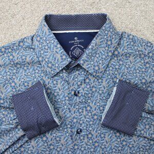 Construct Shirt Mens Medium Blue Floral 4-Way Stretch Wrinkle Free Long Sleeve